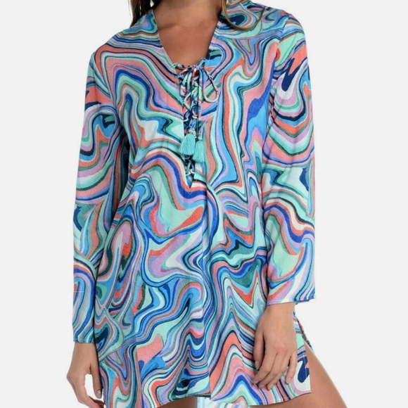 La‎ Blanca Swirl Print LongSleeves Cover up Dress
